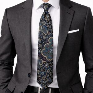 Christian Dior Monsieur 100% Silk Blue Paisley Floral Luxury Designer Neck Tie